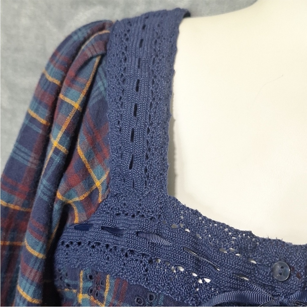 American Eagle Puff Sleeve Milk Maid Crop Top Blue Plaid Size XS Square Neckline - Picture 12 of 13